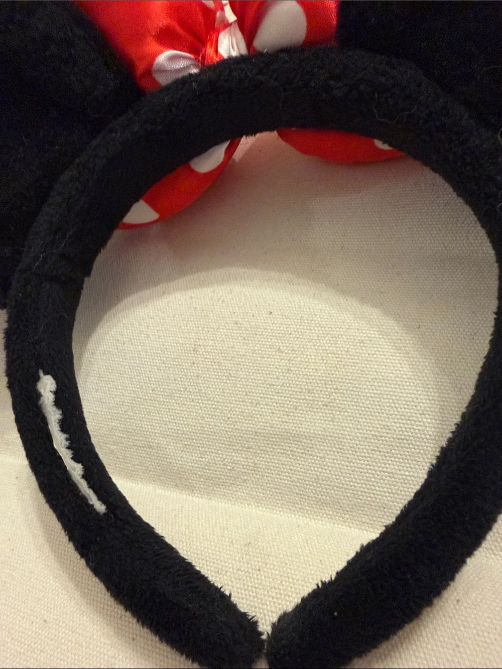 Disney World Parks Minnie-Style Black Ears Headband with Red Polka Dot Bow Fuzzy